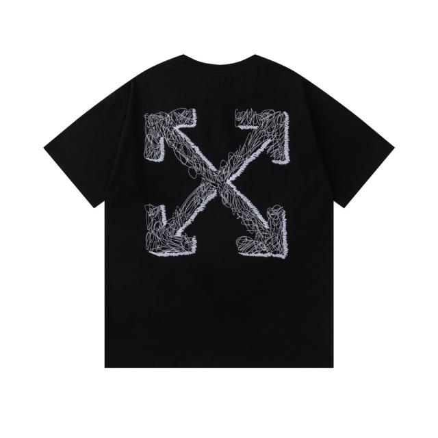 OW Sketch Scribble Line Arrow Dual Front Back Short Sleeve T-shirt
