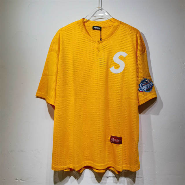 Suprem* FW24 Week1 S Logo Embroidered Patch Baseball Short Sleeve T-shirt