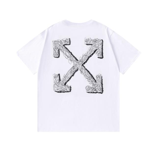 OW Sketch Scribble Line Arrow Dual Front Back Short Sleeve T-shirt