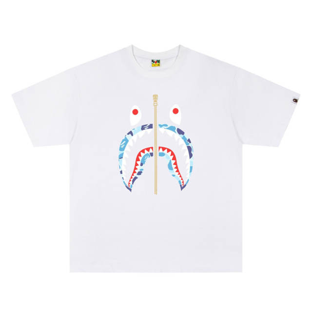 BAPE Shark Series Camo Zip Shark Graphic Short Sleeve T-shirt