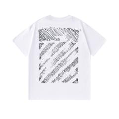 OW Chaotic Scribble Diagonal Stripe Dual Front Back Short Sleeve T-shirt