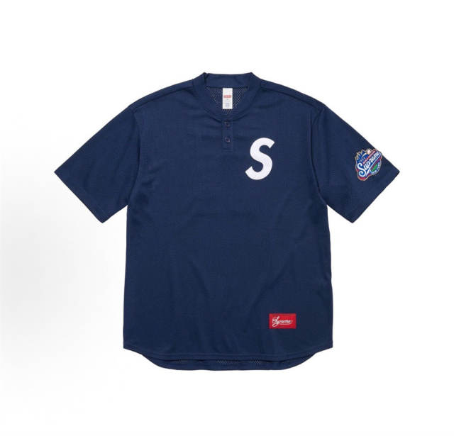 Suprem* FW24 Week1 S Logo Embroidered Patch Baseball Short Sleeve T-shirt