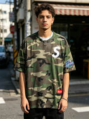 Suprem* FW24 Week1 S Logo Embroidered Patch Baseball Short Sleeve T-shirt