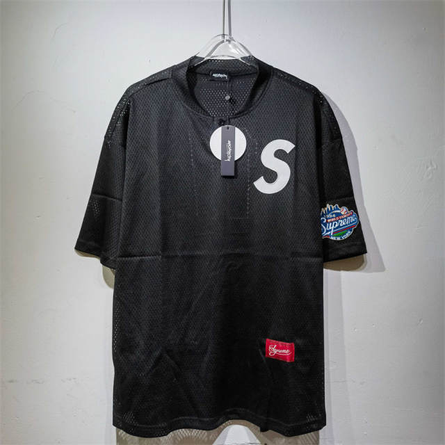 Suprem* FW24 Week1 S Logo Embroidered Patch Baseball Short Sleeve T-shirt