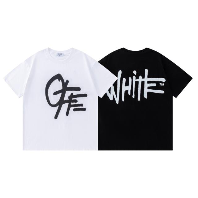 OW Graffiti Handwritten Logo Dual Front Back Short Sleeve T-shirt