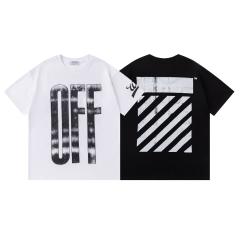 OW Vintage Distressed Diagonal Stripe Dual Print Short Sleeve T-shirt