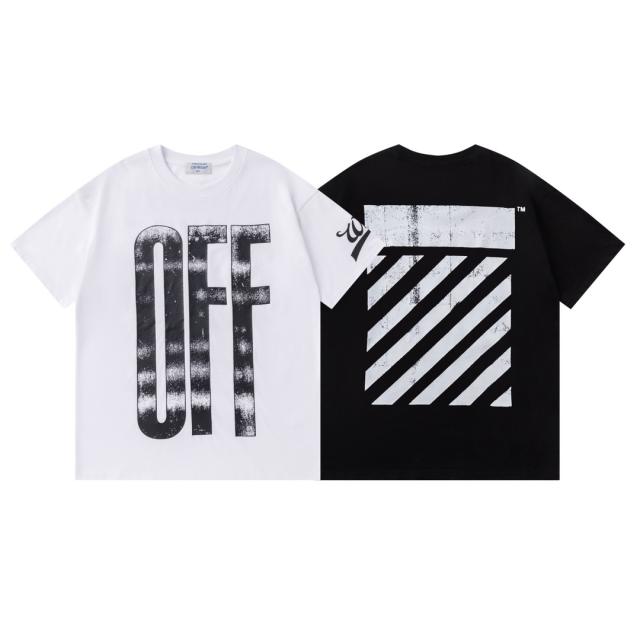 OW Vintage Distressed Diagonal Stripe Dual Print Short Sleeve T-shirt