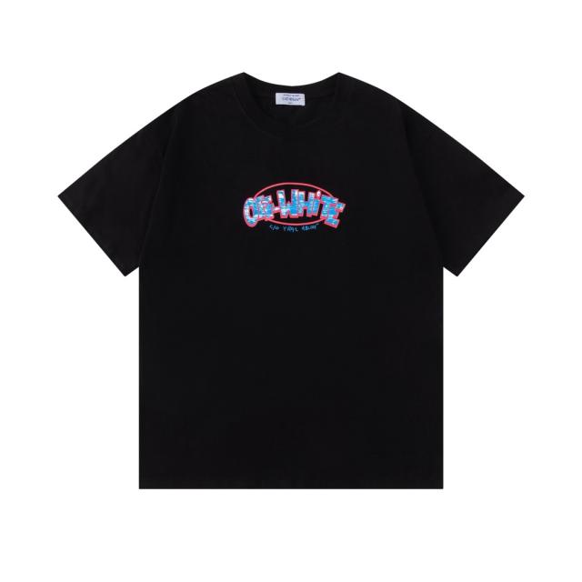 OW Red Outline Blue Brushstroke Arrow Dual Front Back Short Sleeve T-shirt