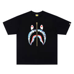 BAPE Shark Series Camo Zip Shark Graphic Short Sleeve T-shirt