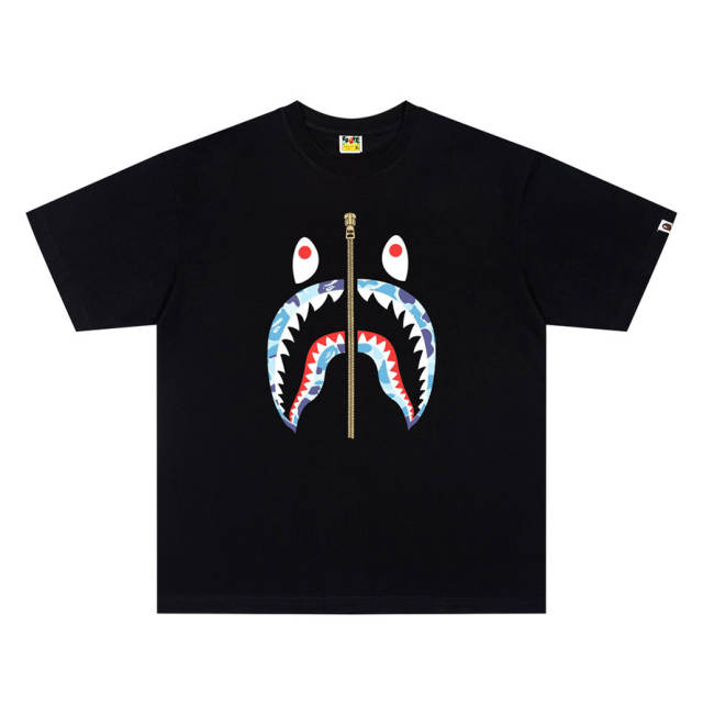 BAPE Shark Series Camo Zip Shark Graphic Short Sleeve T-shirt