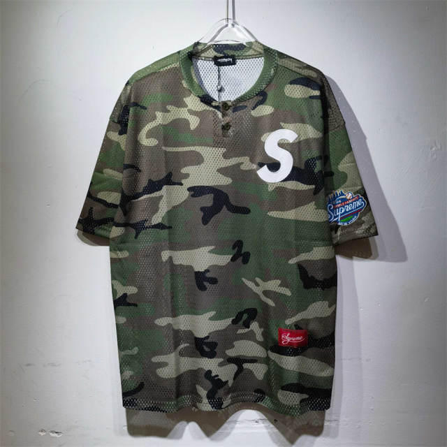 Suprem* FW24 Week1 S Logo Embroidered Patch Baseball Short Sleeve T-shirt