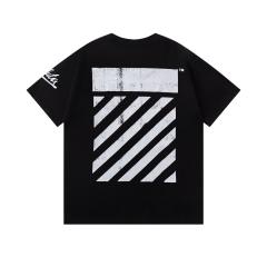 OW Vintage Distressed Diagonal Stripe Dual Print Short Sleeve T-shirt