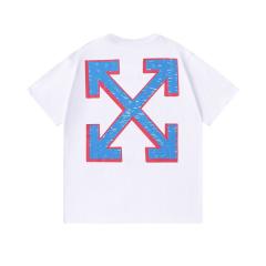 OW Red Outline Blue Brushstroke Arrow Dual Front Back Short Sleeve T-shirt