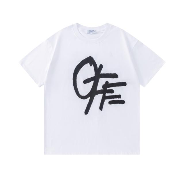 OW Graffiti Handwritten Logo Dual Front Back Short Sleeve T-shirt