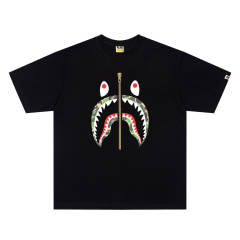 BAPE Classic Camo Zip Shark Mouth Graphic Short Sleeve T-shirt