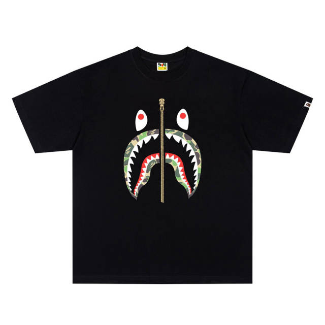 BAPE Classic Camo Zip Shark Mouth Graphic Short Sleeve T-shirt