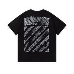 OW Chaotic Scribble Diagonal Stripe Dual Front Back Short Sleeve T-shirt