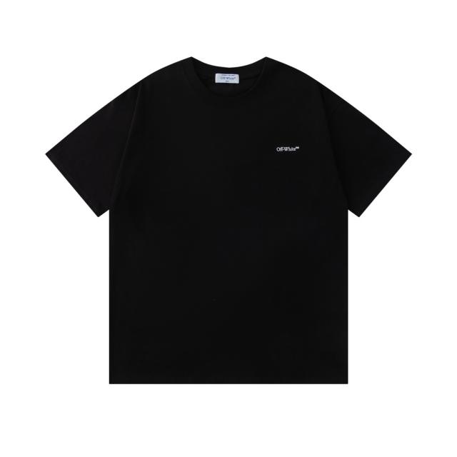 OW Chaotic Scribble Diagonal Stripe Dual Front Back Short Sleeve T-shirt