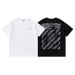 OW Chaotic Scribble Diagonal Stripe Dual Front Back Short Sleeve T-shirt