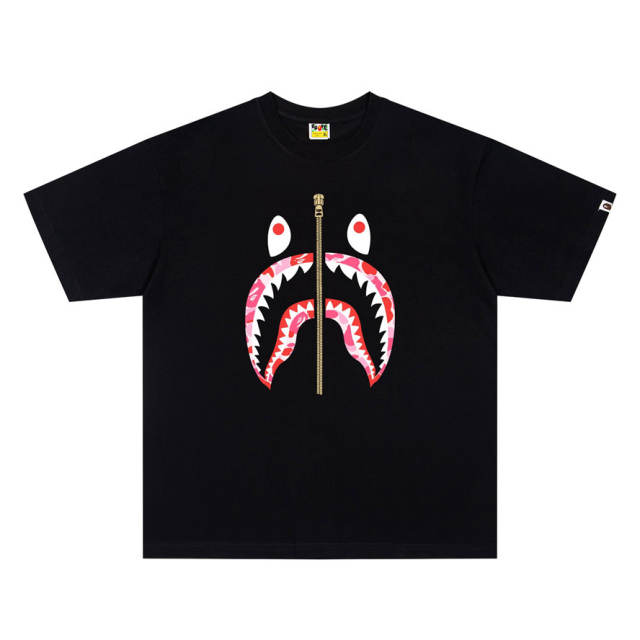 BAPE Classic Camo Zip Shark Mouth Graphic Short Sleeve T-shirt