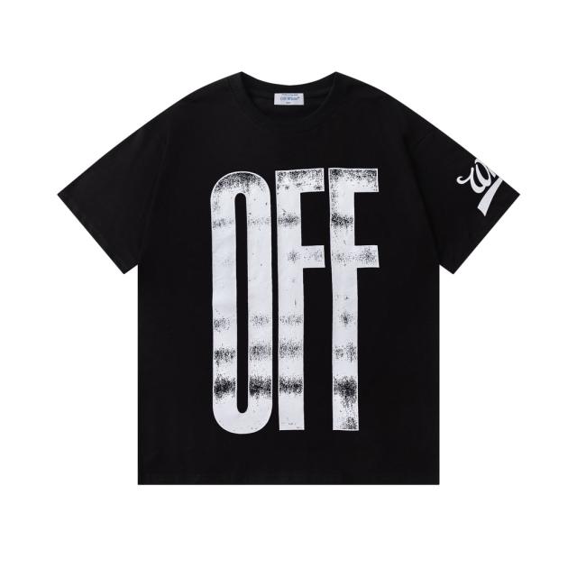 OW Vintage Distressed Diagonal Stripe Dual Print Short Sleeve T-shirt
