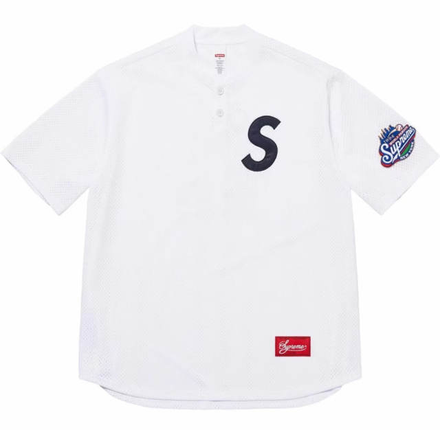 Suprem* FW24 Week1 S Logo Embroidered Patch Baseball Short Sleeve T-shirt