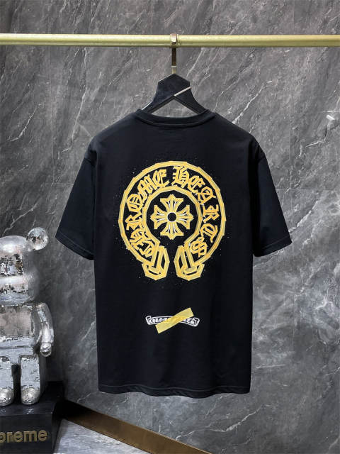 Chr0me Hearts Gold Horseshoe Cross Dual Print Short Sleeve T-shirt