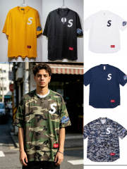 Suprem* FW24 Week1 S Logo Embroidered Patch Baseball Short Sleeve T-shirt