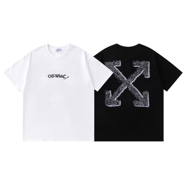 OW Sketch Scribble Line Arrow Dual Front Back Short Sleeve T-shirt