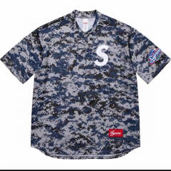 Suprem* FW24 Week1 S Logo Embroidered Patch Baseball Short Sleeve T-shirt