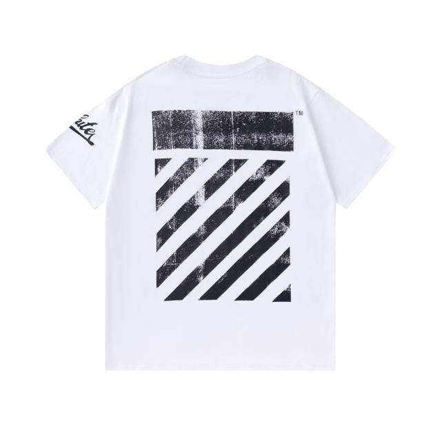 OW Vintage Distressed Diagonal Stripe Dual Print Short Sleeve T-shirt
