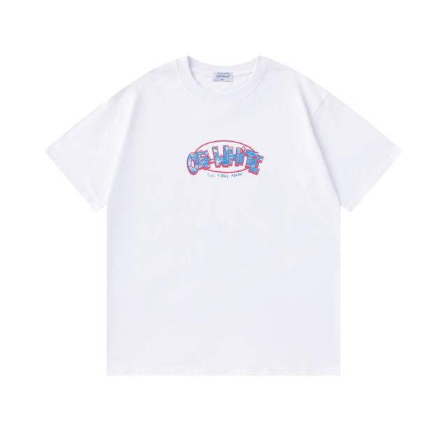 OW Red Outline Blue Brushstroke Arrow Dual Front Back Short Sleeve T-shirt