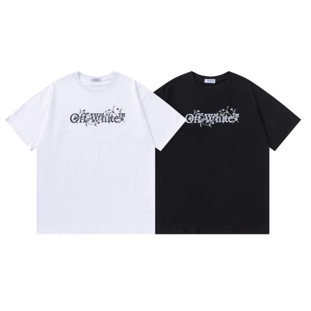 OW Gothic Floral Vine Letter Front Print Short Sleeve T-shirt