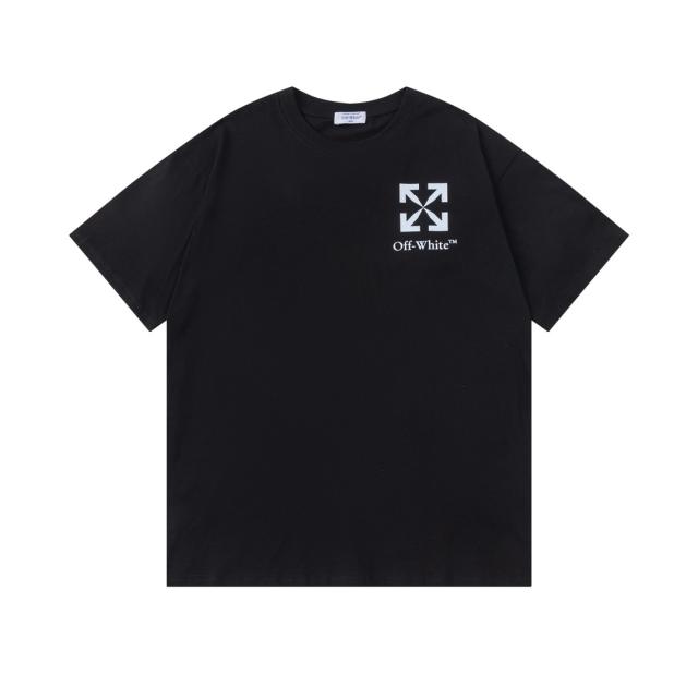OW Simple Hollow Outline Arrow Dual Front Back Short Sleeve T-shirt
