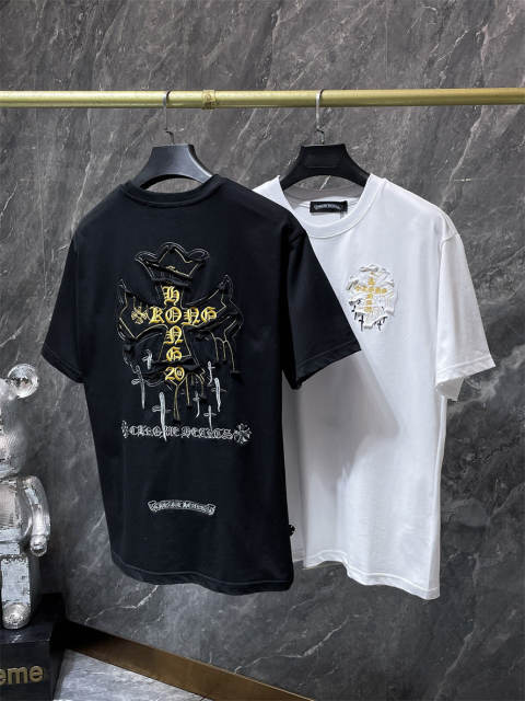 Chr0me Hearts Patchwork Gold Silver Cross Dual Front Back Short Sleeve T-shirt