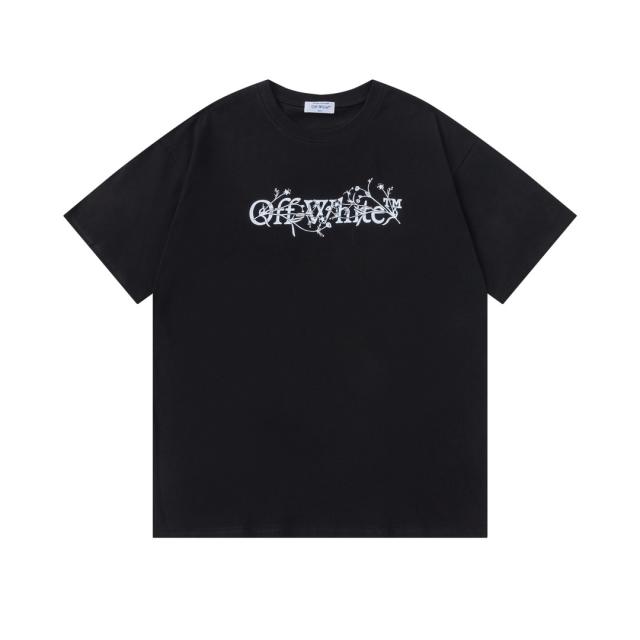OW Gothic Floral Vine Letter Front Print Short Sleeve T-shirt