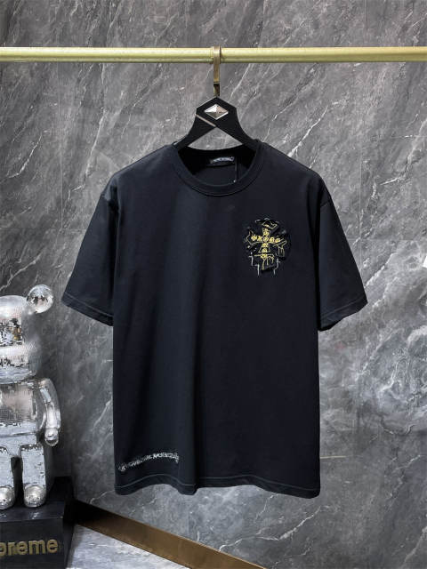 Chr0me Hearts Patchwork Gold Silver Cross Dual Front Back Short Sleeve T-shirt