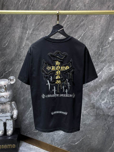 Chr0me Hearts Patchwork Gold Silver Cross Dual Front Back Short Sleeve T-shirt