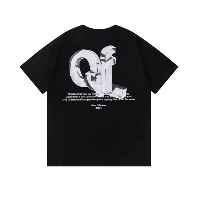 OW 3D Metallic Arrow & Of Letter Dual Front Back Short Sleeve T-shirt