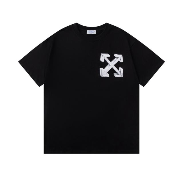 OW 3D Metallic Arrow & Of Letter Dual Front Back Short Sleeve T-shirt
