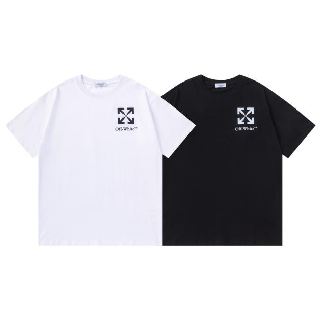 OW Simple Hollow Outline Arrow Dual Front Back Short Sleeve T-shirt