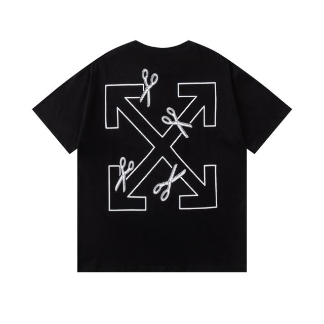 OW Scissors Outline Arrow Dual Front Back Short Sleeve T-shirt