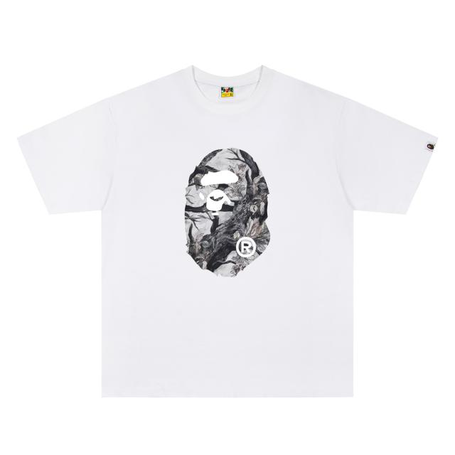 A Bathing Ape Bape Ink Painting Tree Ape Head Dual Front Back Print Short Sleeve T-shirt