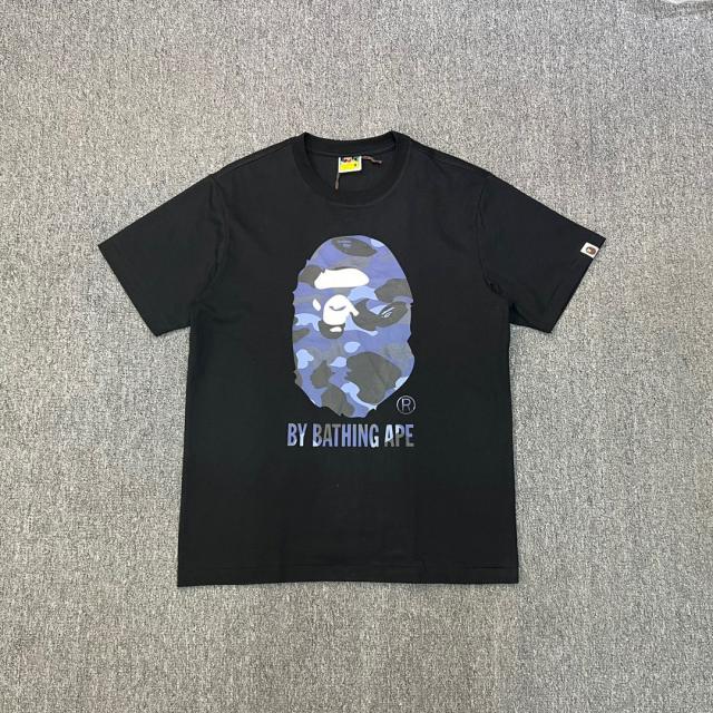 1:1 Quality Bape Blue Camo A Bathing Ape Logo T-Shirt Black White