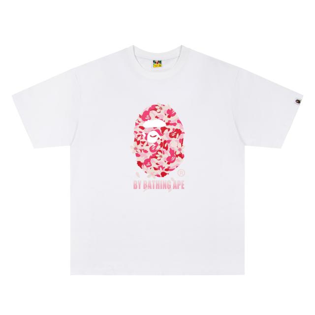 A Bathing Ape Bape Pink Cherry Blossom Camo Ape Head Front Print Short Sleeve T-shirt