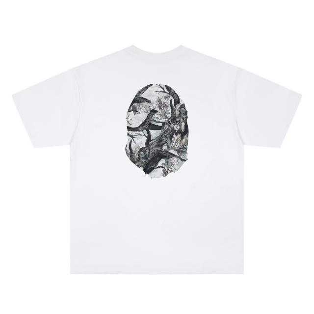 A Bathing Ape Bape Ink Painting Tree Ape Head Dual Front Back Print Short Sleeve T-shirt