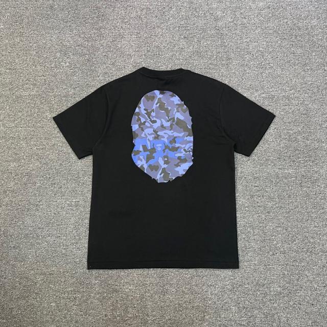 1:1 Quality Bape Blue A Bathing Ape Camo Logo T-Shirts Black