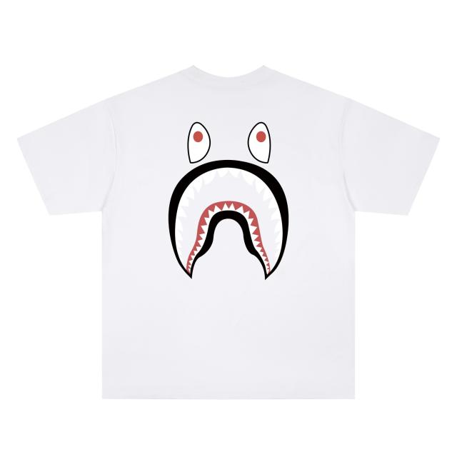 A Bathing Ape Bape Multi-color WGM Letter Front & Shark Mouth Back Dual Print Short Sleeve T-shirt