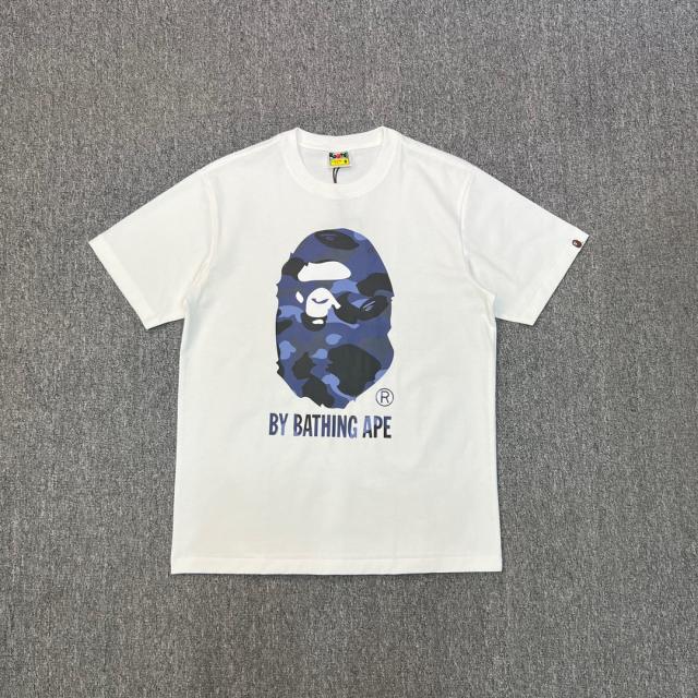 1:1 Quality Bape Blue Camo A Bathing Ape Logo T-Shirt Black White