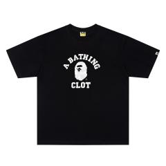 A Bathing Ape Bape x CLOT Co-branded Camo Ape Head College Letter Front Print Short Sleeve T-shirt